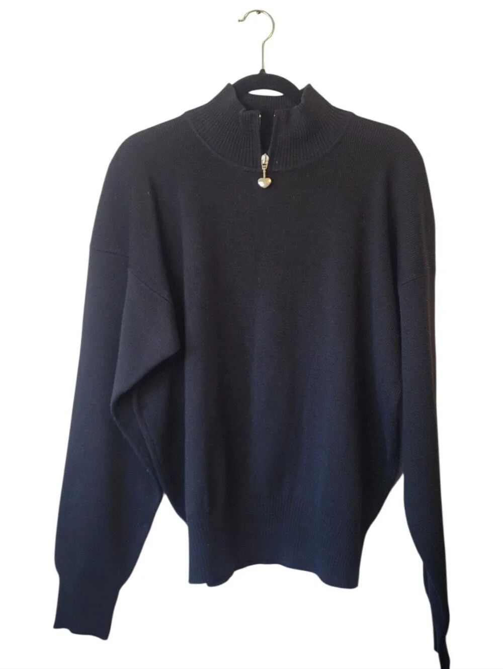 Obermeyer Wool Blend Black Zip Ribbed Mock Neck Sweater Size L